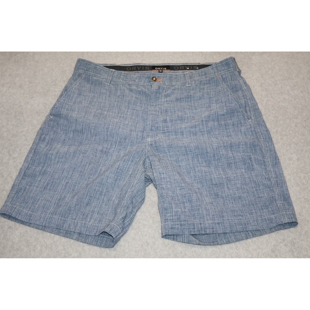 Orvis Shorts Mens 38 Blue Textured Recycled Polyester Flat Front 8" Inseam